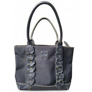 Koji Bags Genuine Leather & Canvas Flower Purse, Black Boho Bag, Unique, Whimsy